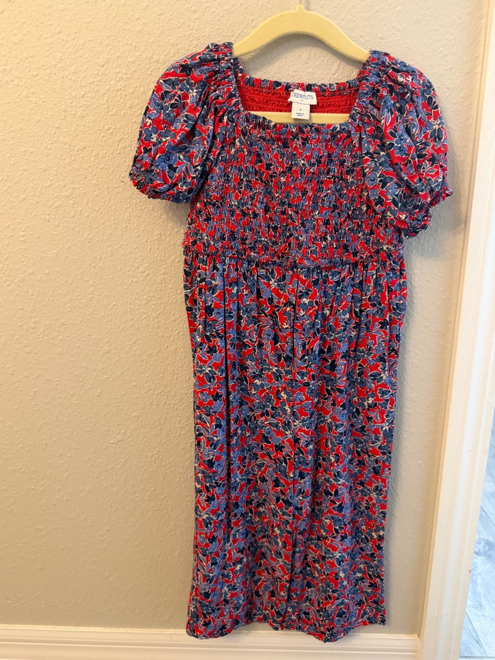 3T CrewCuts Girls' Red & Blue Floral Smocked Jumpsuit - J. Crew